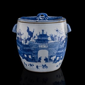 A Chinese blue and white 'landscape' ice bucket, 19th century
