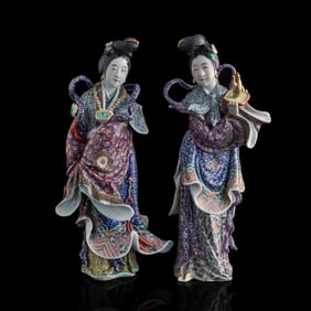 Two Chinese famille rose court ladies, late 19th century