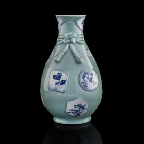 A Chinese celadon-ground with blue and white 'floral' vase, 19th century