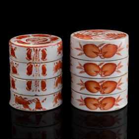 Two Chinese iron-red stacked boxes, 19th century