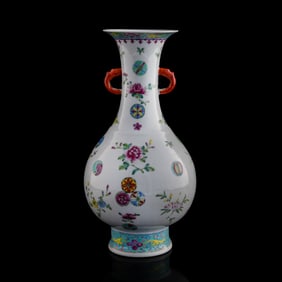 A Chinese famille rose 'floral medallion' double-handled vase, Republic period
