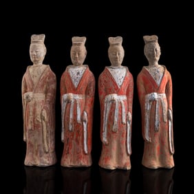Four Chinese pottery figures, Tang dynasty
