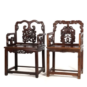 Two Chinese hardwood chairs, late 19th century