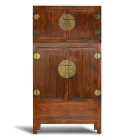 A Chinese huanghuali veneer compound cabinet, 18th century