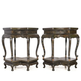 A pair of Chinese painted lacquer conjoined incense stands, Qing dynasty