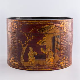A Chinese painted lacquer hat box, 19th century