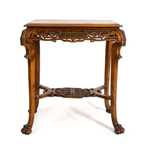 A Chinese hardwood incense stand with a stone top
