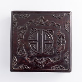 A Chinese hardwood 'five bats offering longevity' box, Republic period