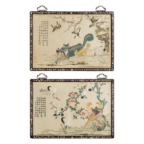 A pair of Chinese Canton embroideries, 19th century