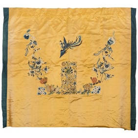 A Chinese yellow-ground silk embroidery, late 19th century