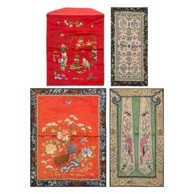 Four assorted embroidered panels, 19th century