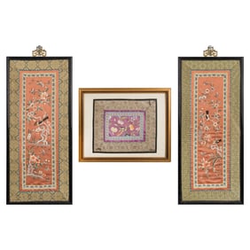 Three Chinese embroideries, late 19th century