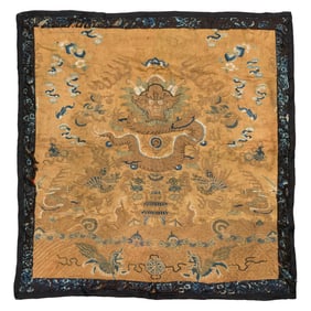 A Chinese yellow-ground gold-thread 'dragon' embroidery, early 19th century