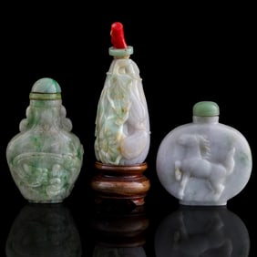 Three Chinese jadeite snuff bottles, 19th century