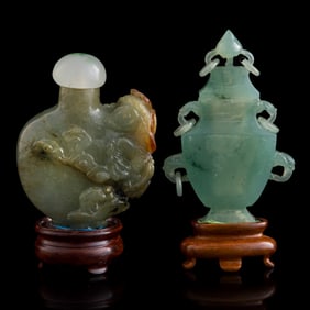 Two Chinese jadeite snuff bottles, 19th century