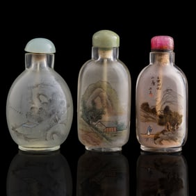 Three Chinese reverse-painted snuff bottles, early 20th century