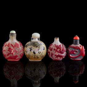 Four Chinese Peking glass snuff bottles, 19th century or later