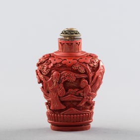 A Chinese carved cinnabar 'figural' snuff bottle, 19th century