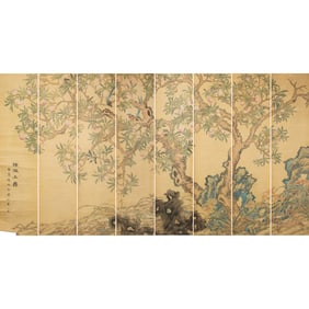 A set of eight Chinese 'birthday celebration scene' paintings, by Huang Shanshou (1855-1919)