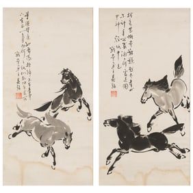 Two Chinese 'horse' paintings, by Liang Dingming (1898-1959)