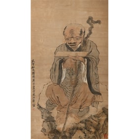 A Chinese 'Luohan' painting scroll, attribute Luo Ping (1733-1799)