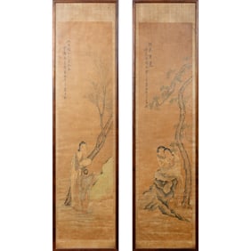A pair of Chinese 'court lady' paintings, by Qian Ji'an