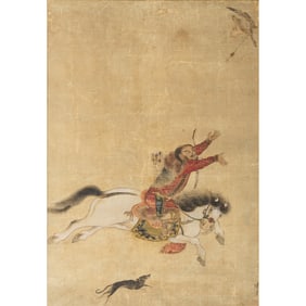 A Chinese painting of a hunting scene, by Chen Xing (1604-1688)