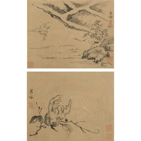 Two Chinese ink album leaves, attributed to Gao Qipei (1660-1734)