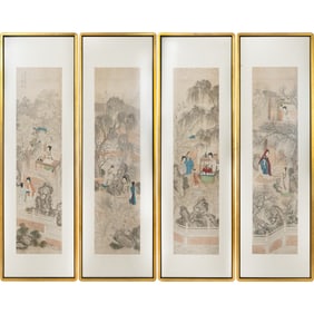 A set of four Chinese 'court lady' paintings, by Du Heng, Qing dynasty