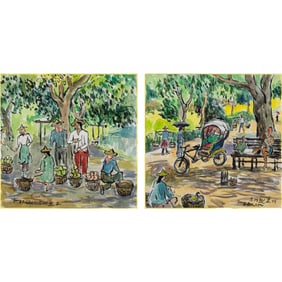 Two Chinese watercolor paintings, by Fang Zhaoran (1923-2008)