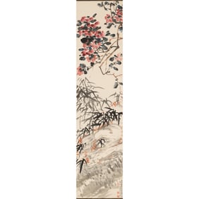A Chinese 'flower' and 'rock' painting scroll, by Chen Shizeng (1876-1923) and Wang Yun (1887-1938)
