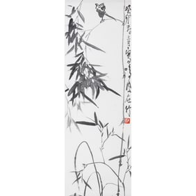 A Chinese painting of birds and bamboo, by Ding Yanyong (1902-1978)