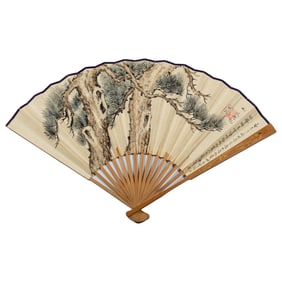A Chinese fan calligraphy and painting, by Feng Wuyue (1897-1936)