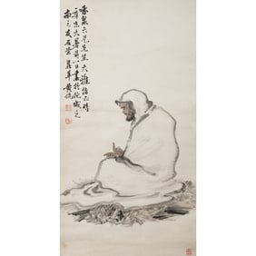 A Chinese 'Bodhidharma' painting scroll, by Huang Kan (1886-1935)