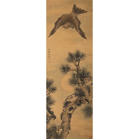 A Chinese 'pine and eagle' painting scroll, attributed to Ren Bonian (1840-1896)