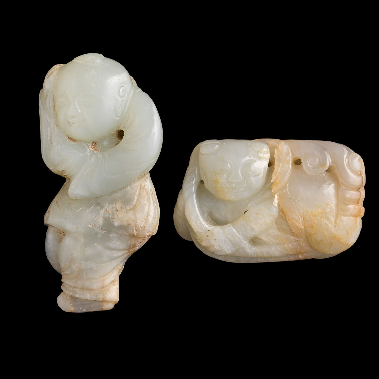 Two Chinese carved jade boys, Qing dynasty (1 of 8)
