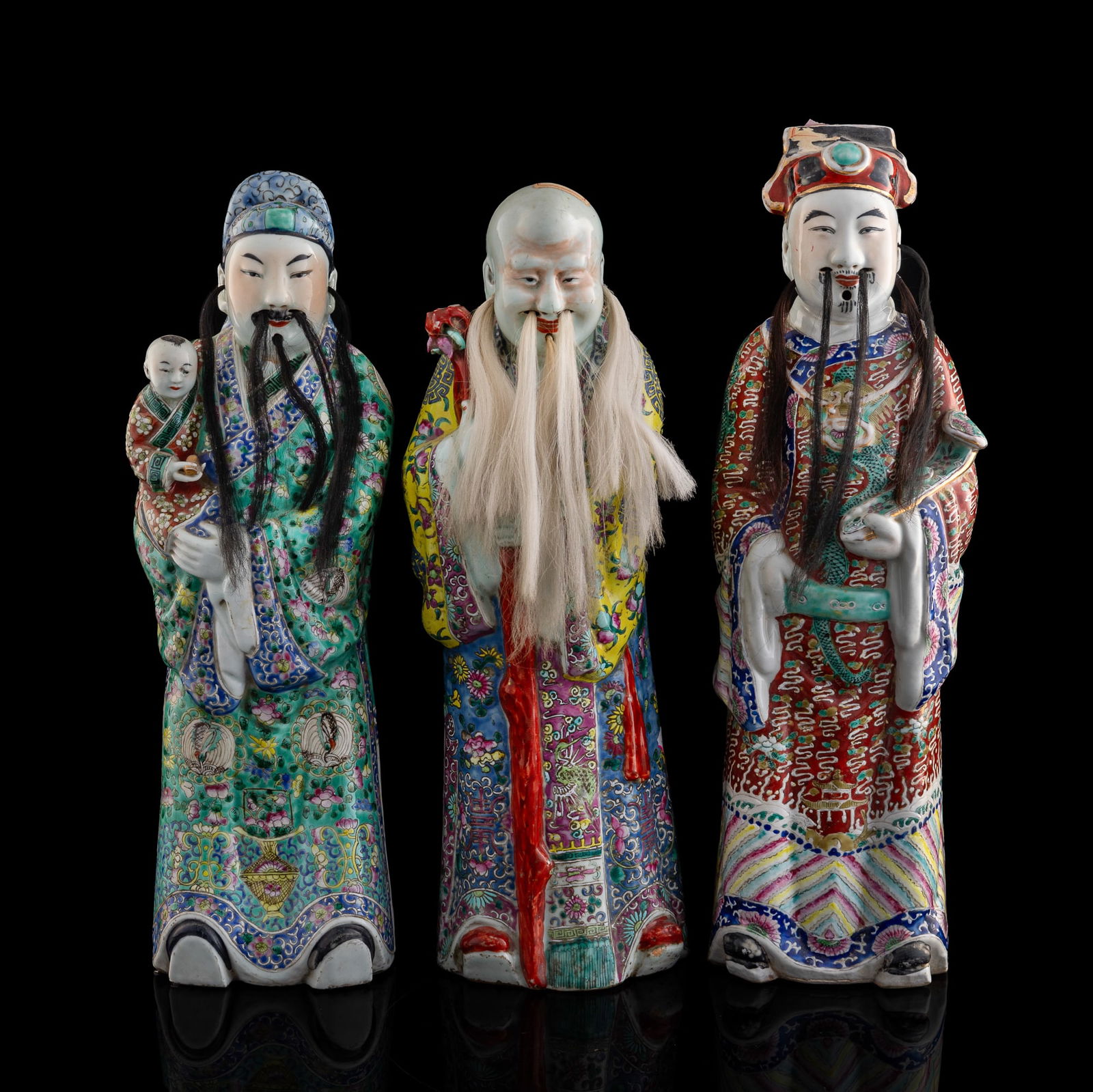 Three Chinese famille rose porcelain figures, late 19th century (1 of 15)