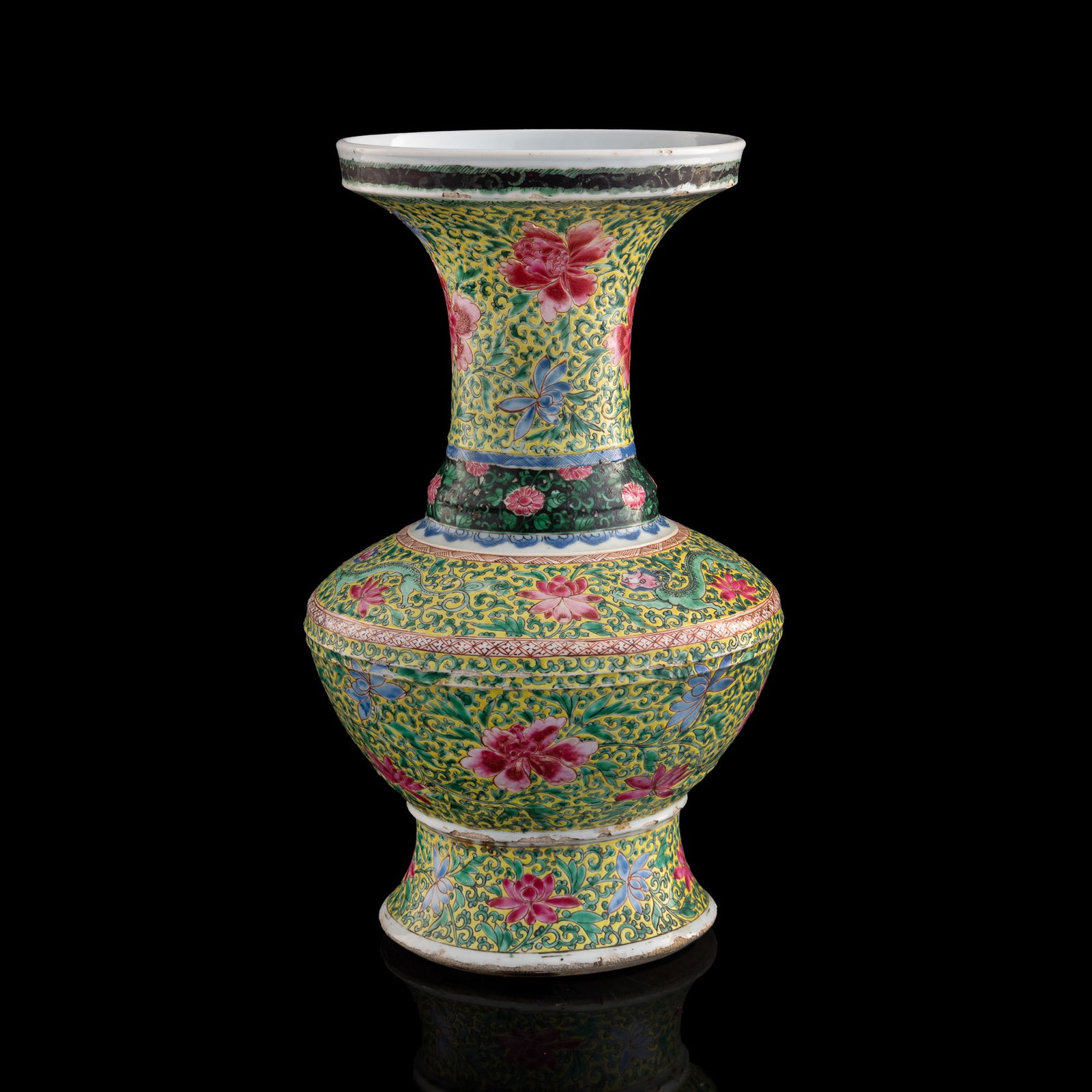 A Chinese famille rose 'scrolling flower' flared-rim vase, 18th century (1 of 10)
