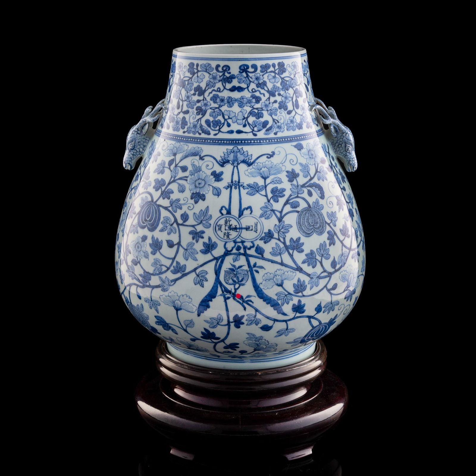 A Chinese blue and white ‘lotus scroll’ deer-head zun vase, early 19th century (1 of 12)
