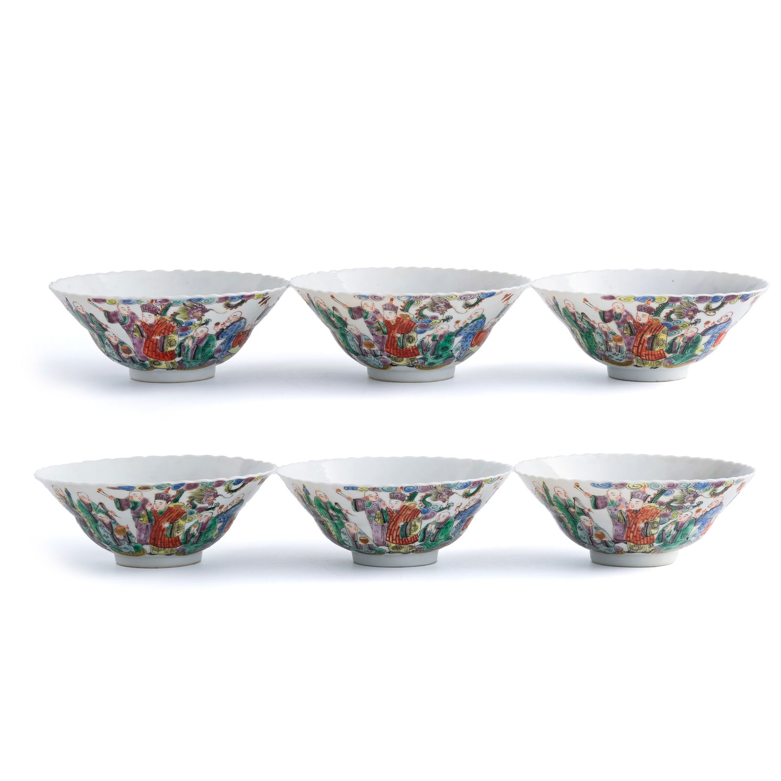 Six Chinese famille rose 'Eighteen Luohan' bowls, Republic period (1 of 13)
