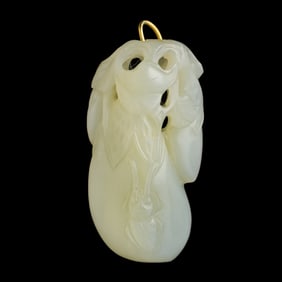 A Chinese white jade 'gourd' pendant, 19th century