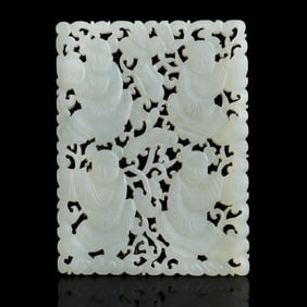 A Chinese white jade 'children playing' plaque, 19th century