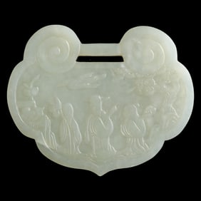 A Chinese carved white jade 'Sanxing' lock, 18th/19th century