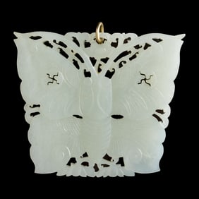 A Chinese white jade butterfly plaque, 19th century