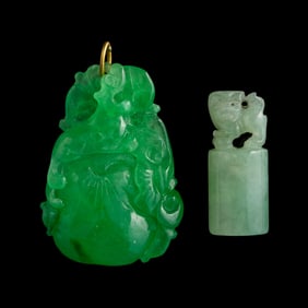 A Chinese jadeite pendant and a seal, 19th century