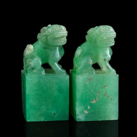 A pair of Chinese jadeite seals, 19th century