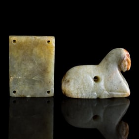 A Chinese jade belt plaque and a horse, Song dynasty or later