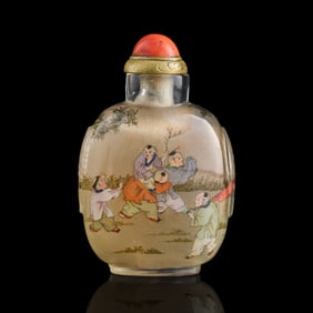 A Chinese inside-painted 'children playing' snuff bottle, By Ye Xiaofeng (1900-1969)