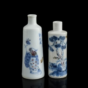 Two Chinese blue and copper-red-underglazed snuff bottles, 19th century