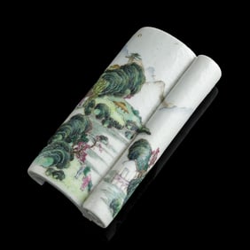 A Chinese famille rose scroll-form armrest, Republic period